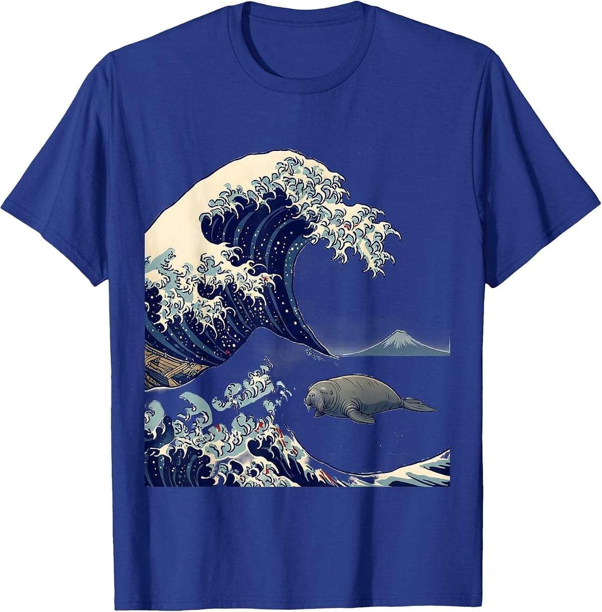 Great Wave Manatee Japanese Art Animal Meme Humor T-Shirt - Royal Blue