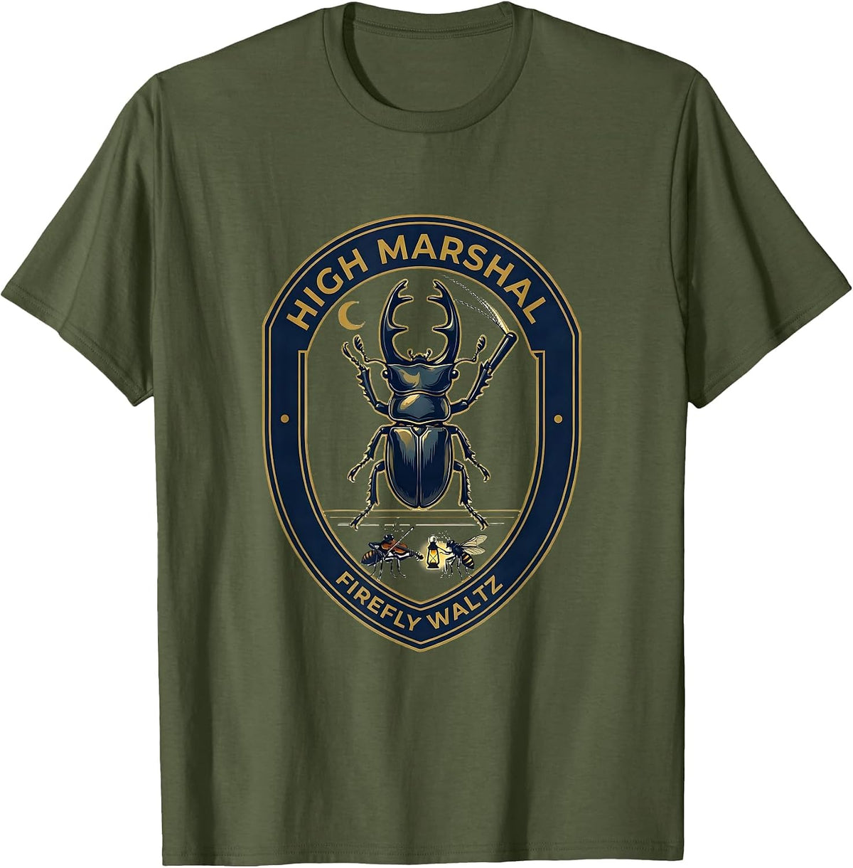 Men's High Marshal Firefly Waltz Vintage Insect Band Nature Lover T-Shirt - Olive Green