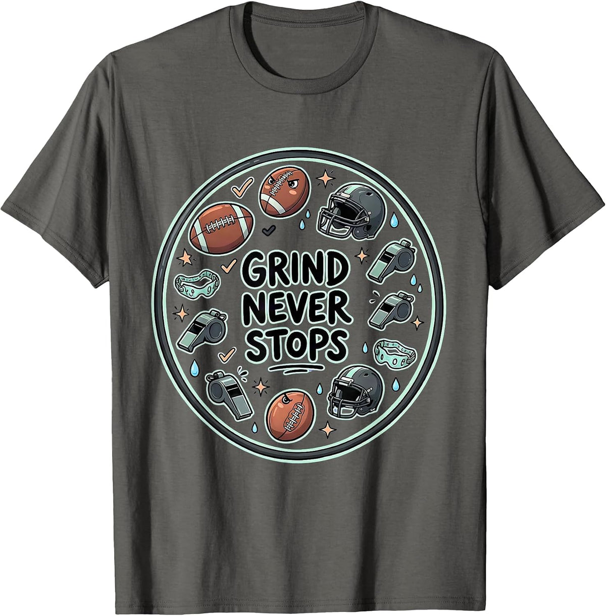 Rugby Grind Never Stops Motivational Design T-Shirt - Asphalt Grey
