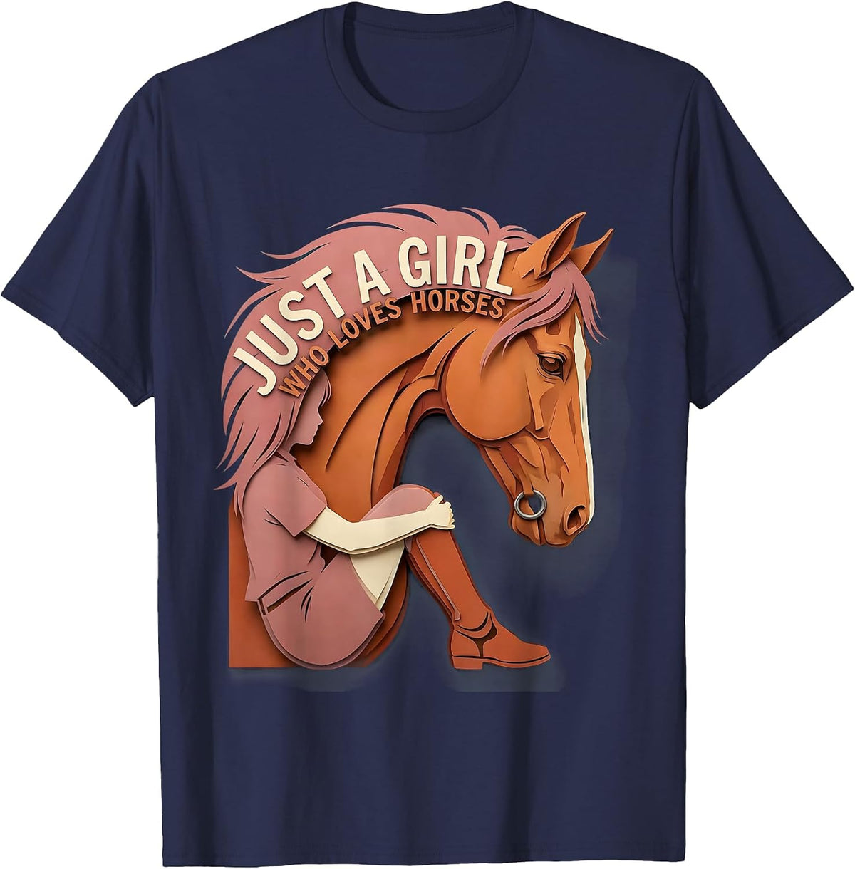 Just A Girl Who Loves Horses Western Cowgirl Equestrian T-Shirt - Navy Blue
