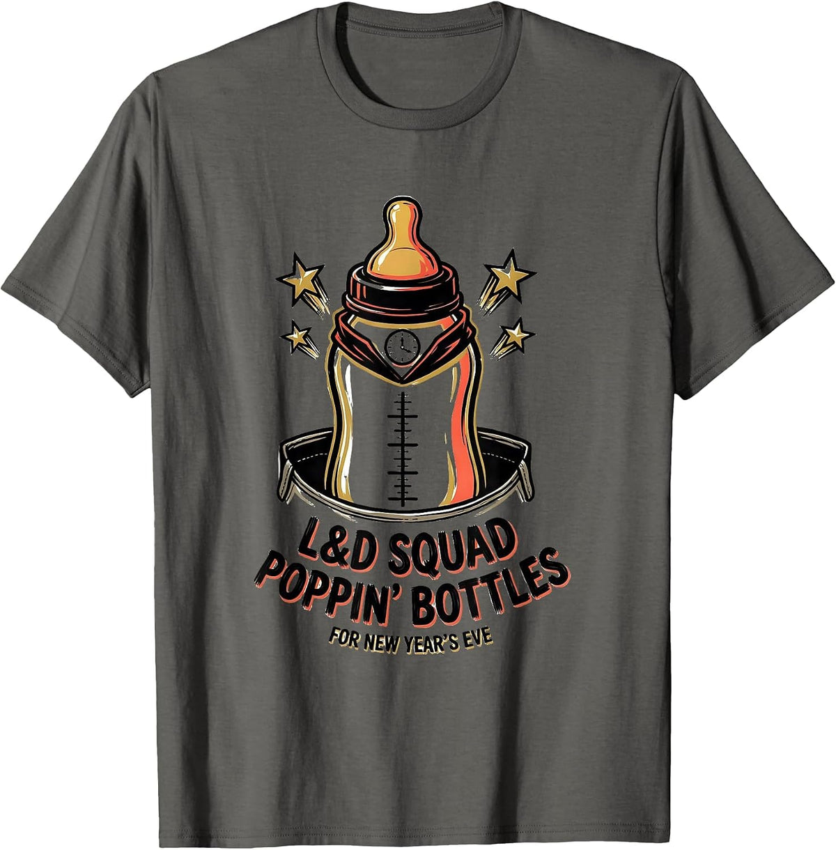 L&D Squad Poppin' Bottles For New Year's Eve Nurse T-Shirt - Asphalt Grey