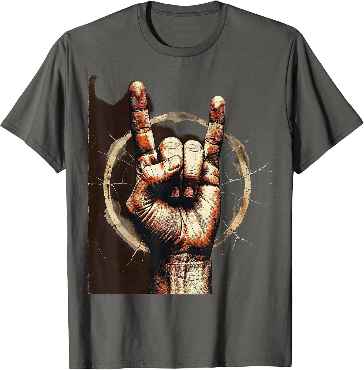80s Rock Devil Horns Hand Gesture Graphic T-Shirt - Asphalt Grey