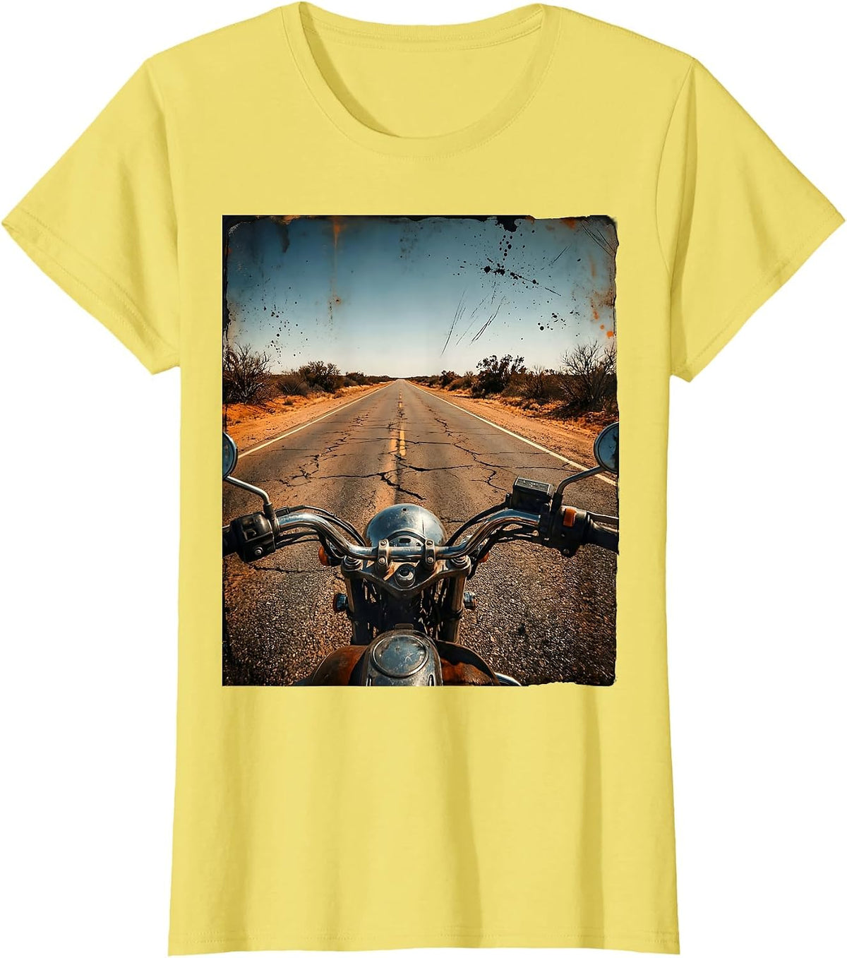 Open Road Horizon Motorcycle Rider POV Graphic T-Shirt - Lemon Yellow