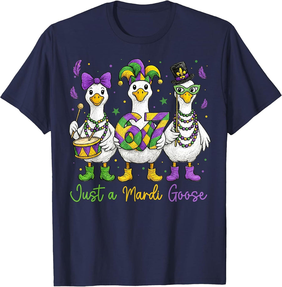 Just a Mardi Goose for Kid Boys Girls Women Youth Mardi Gras T-Shirt - Navy Blue