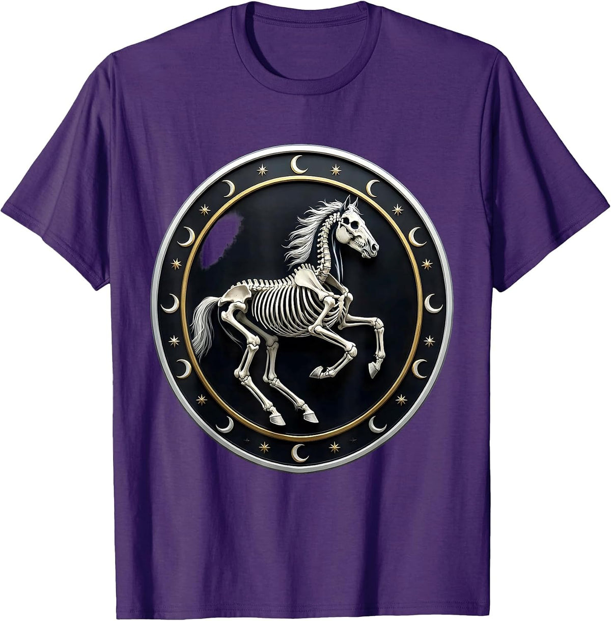 Skeleton Horse Galloping Night Scene Graphic T-Shirt - Purple