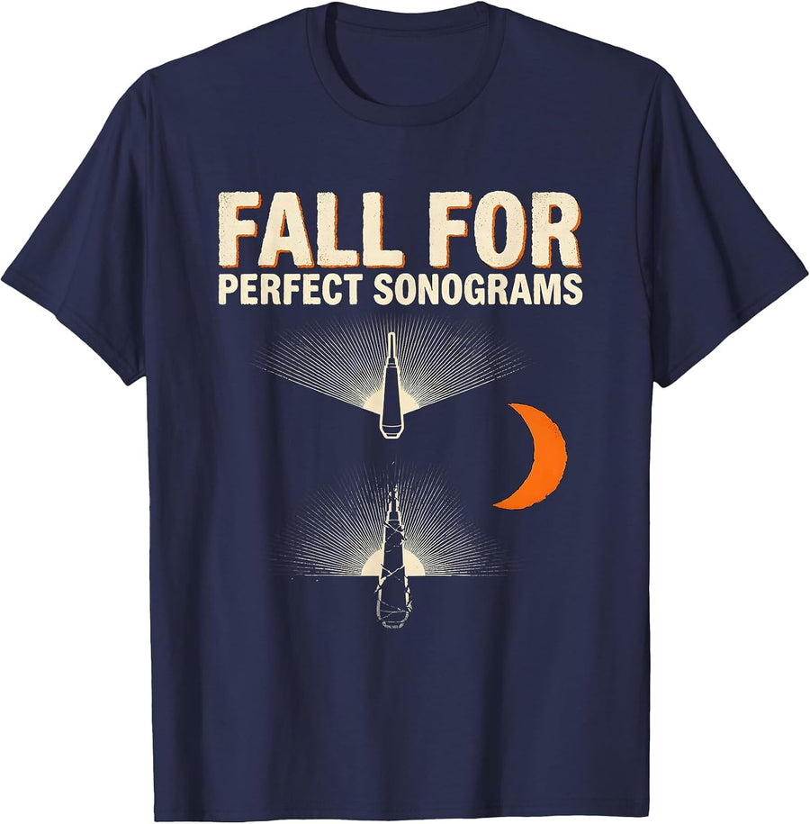 Fall For Perfect Sonograms Stencil Graphic Sonographer T-Shirt - Navy Blue