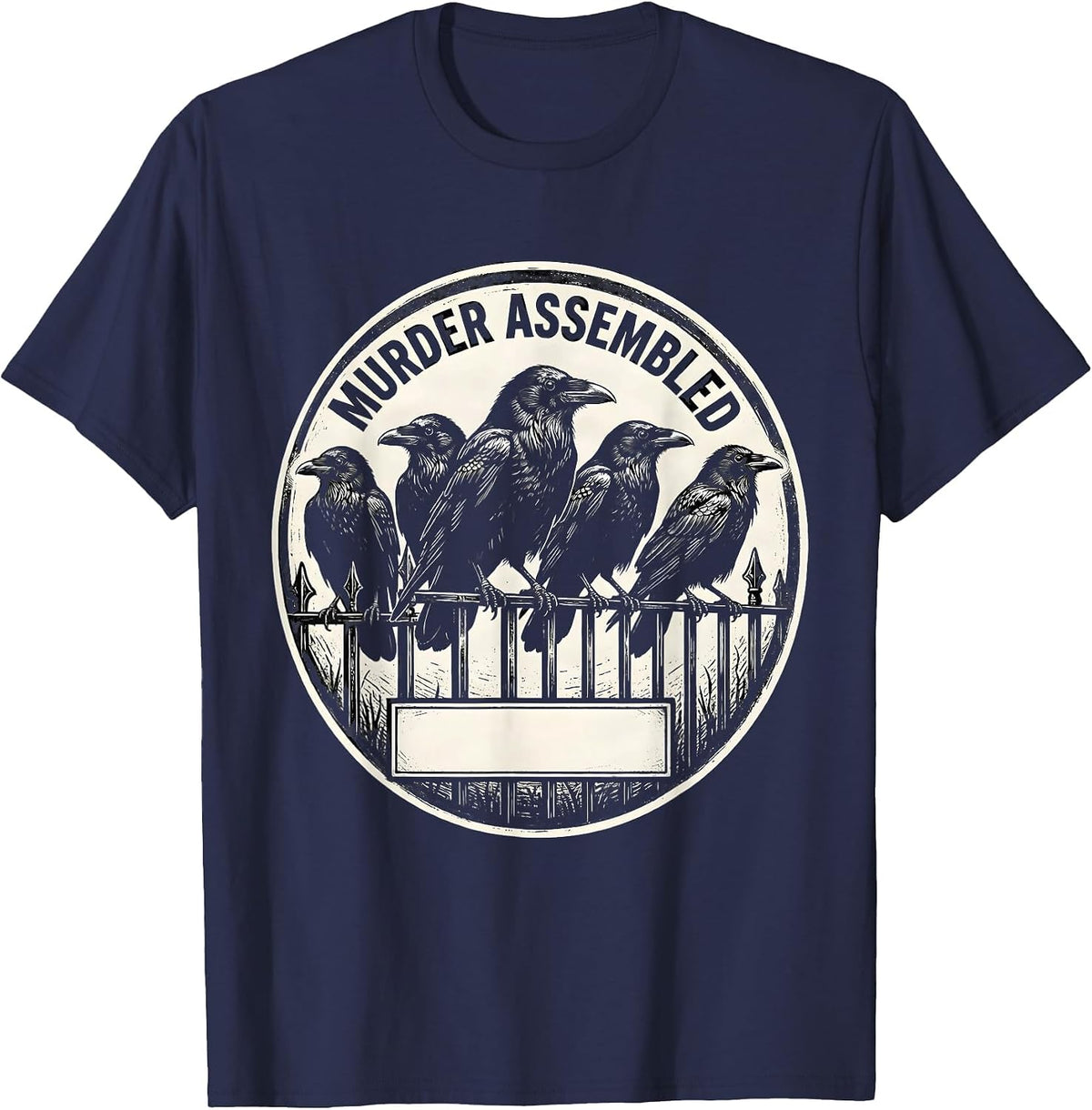 Murder Assembled Gothic Crow Humor Dark Bird Lover Pun T-Shirt - Navy Blue