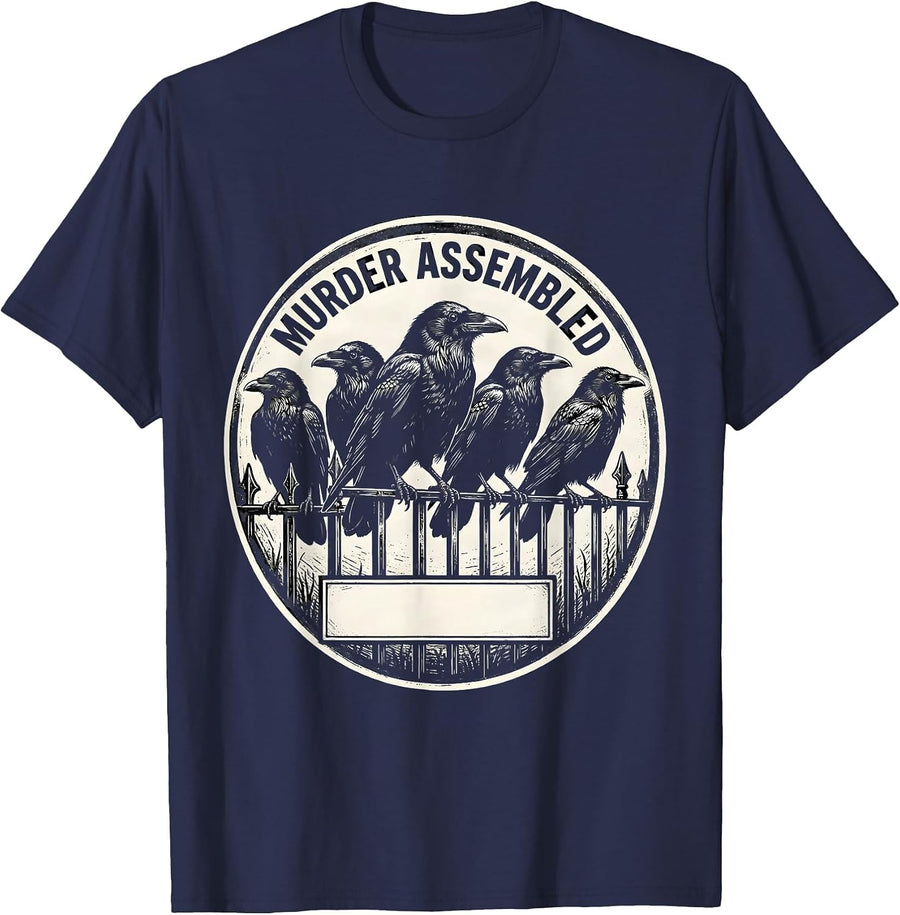 Murder Assembled Gothic Crow Humor Dark Bird Lover Pun T-Shirt - Navy Blue