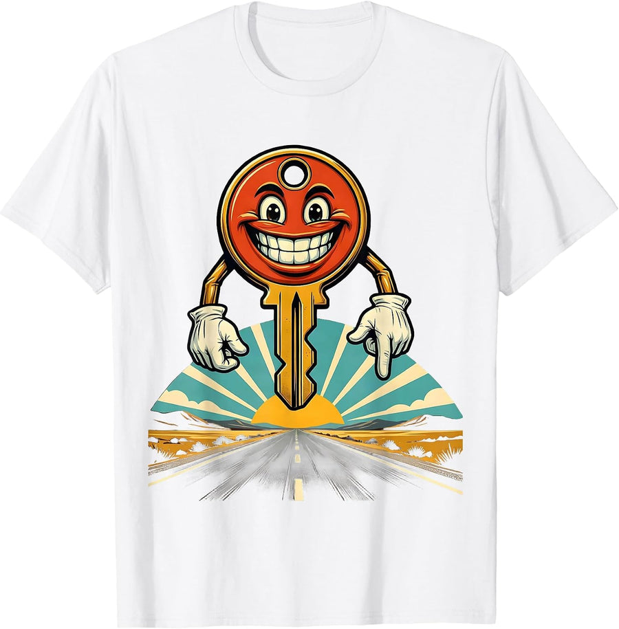 Men's Car Key Open Road Valley Forge Automotive Graphic T-Shirt - White