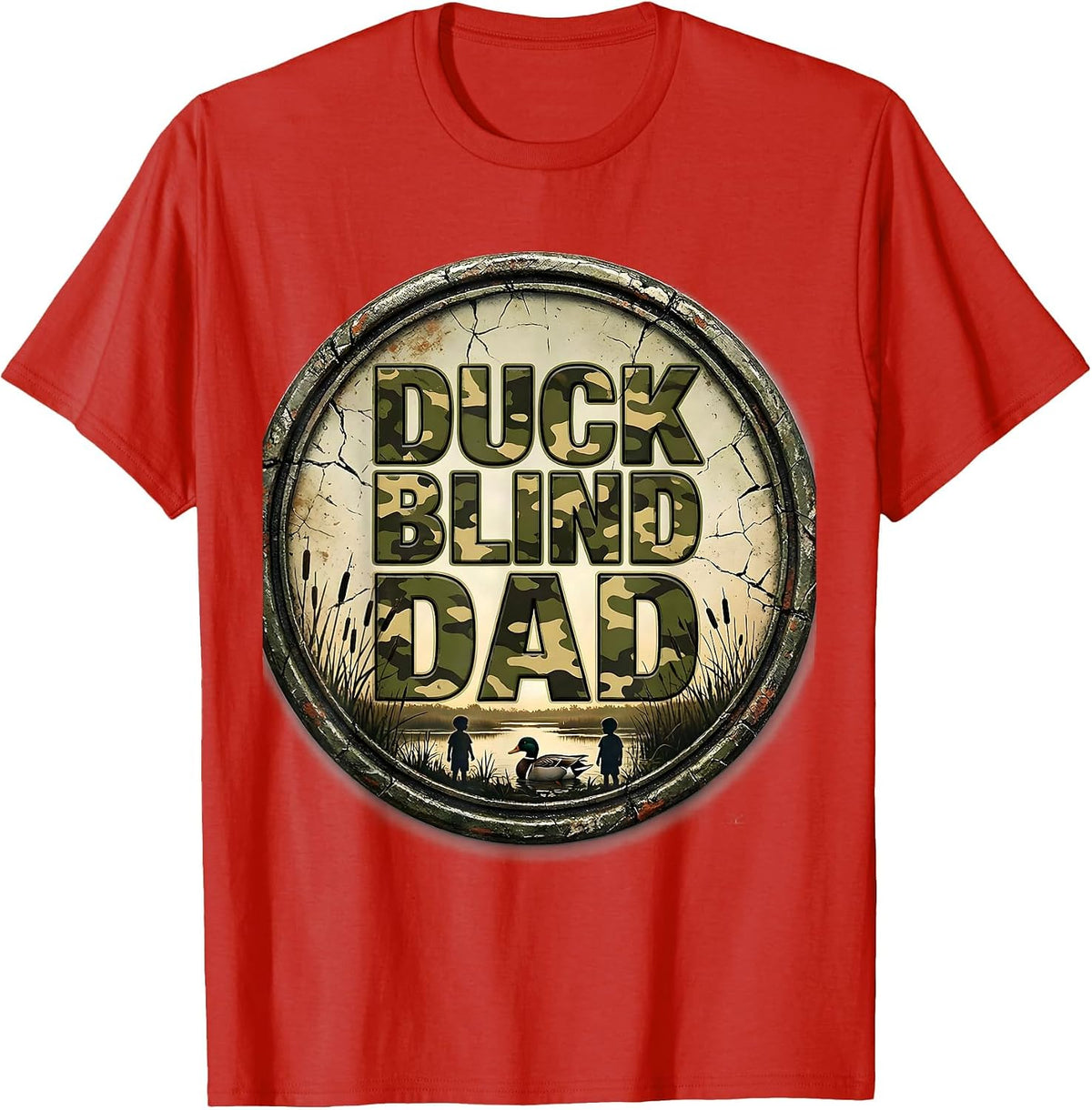 Men's Duck Blind Dad Distressed Funny Hunting Dad Humor T-Shirt - Red