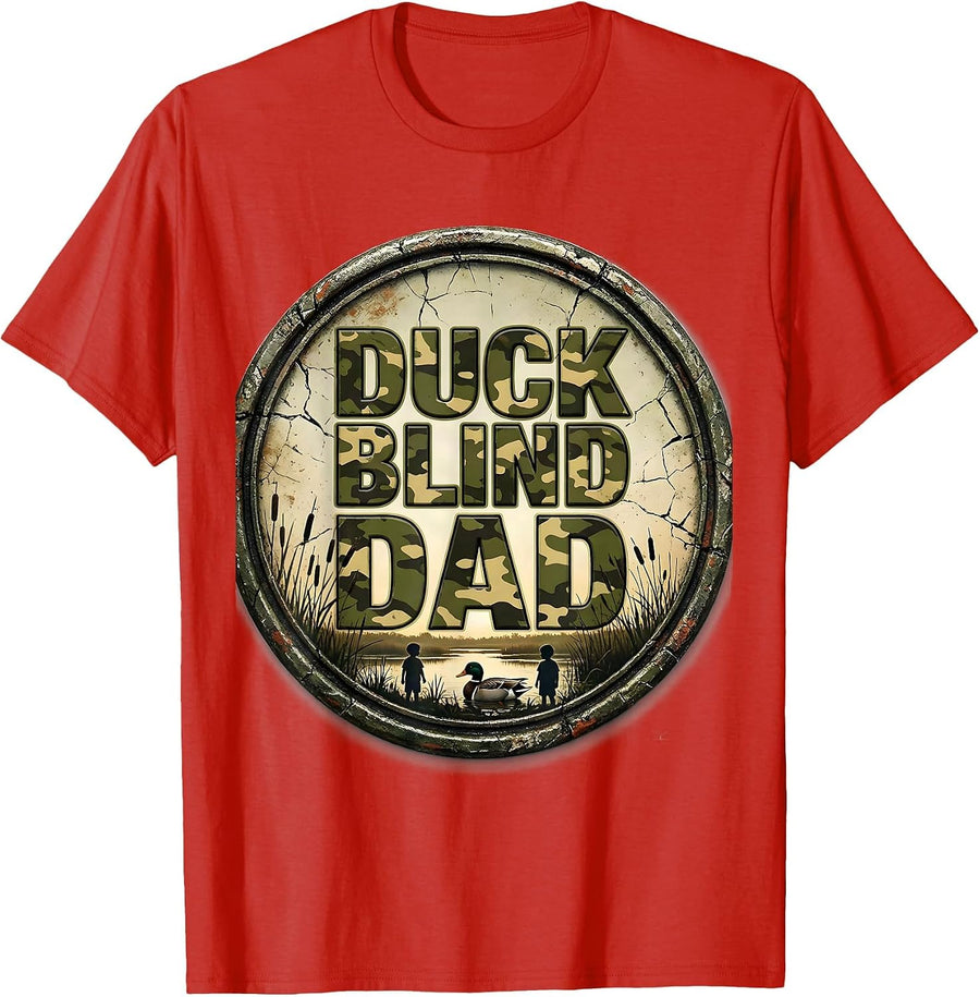 Men's Duck Blind Dad Distressed Funny Hunting Dad Humor T-Shirt - Red