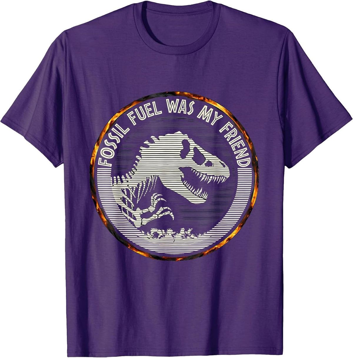 Fossil Fuel Was My Friend Dinosaur Design T-Shirt - Purple