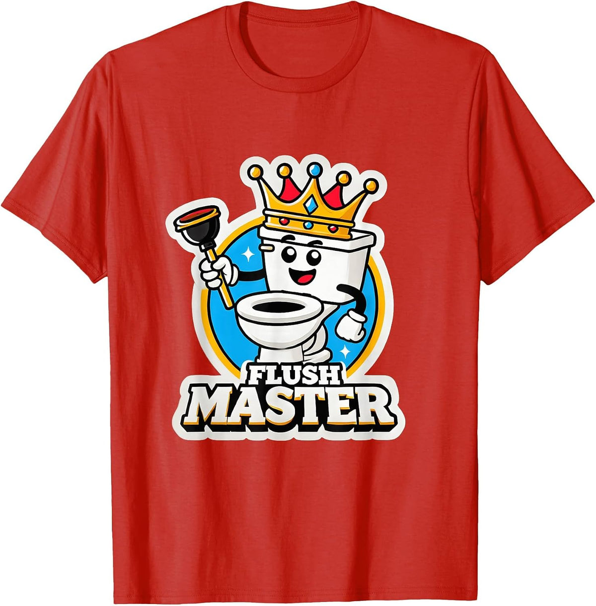 Funny Flush Master Cartoon Toilet Bathroom Plumber Joke T-Shirt - Red
