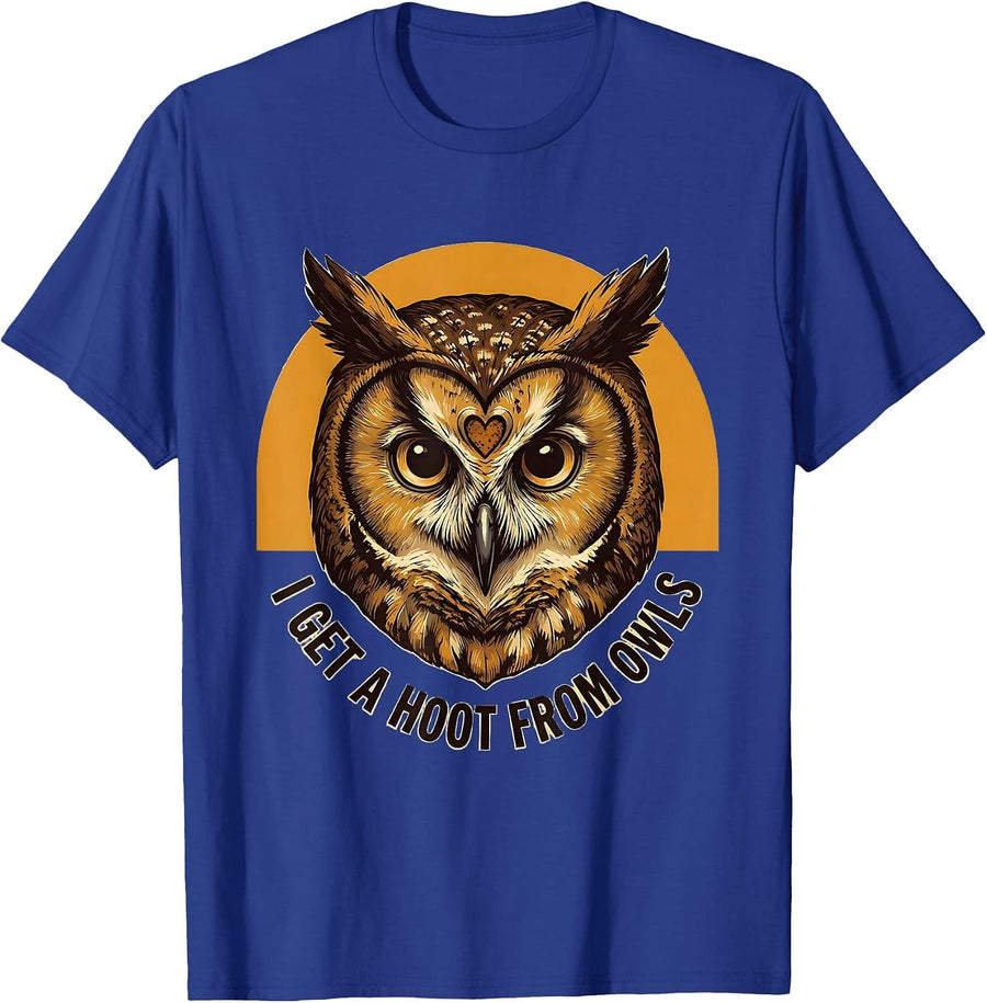 I Get A Hoot From Owls Funny Owl Lover Vintage Bird Humor T-Shirt - Royal Blue