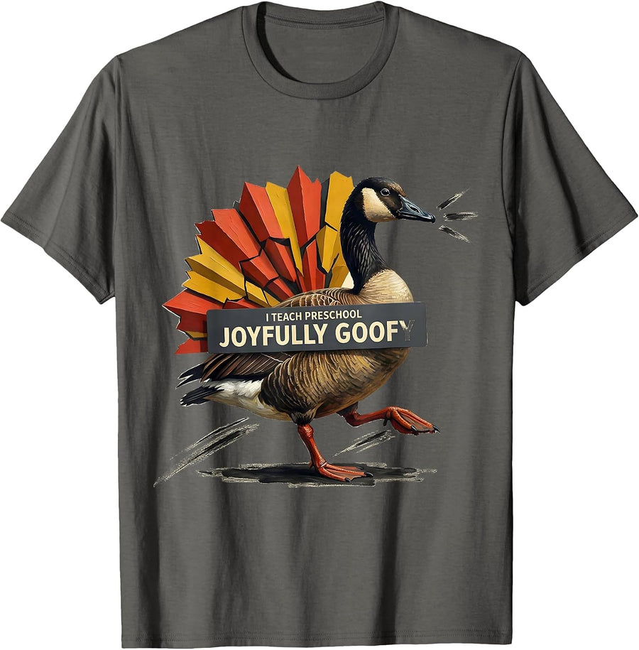 I Teach Preschool Joyfully Goofy Funny Preschool Teacher T-Shirt - Asphalt Grey