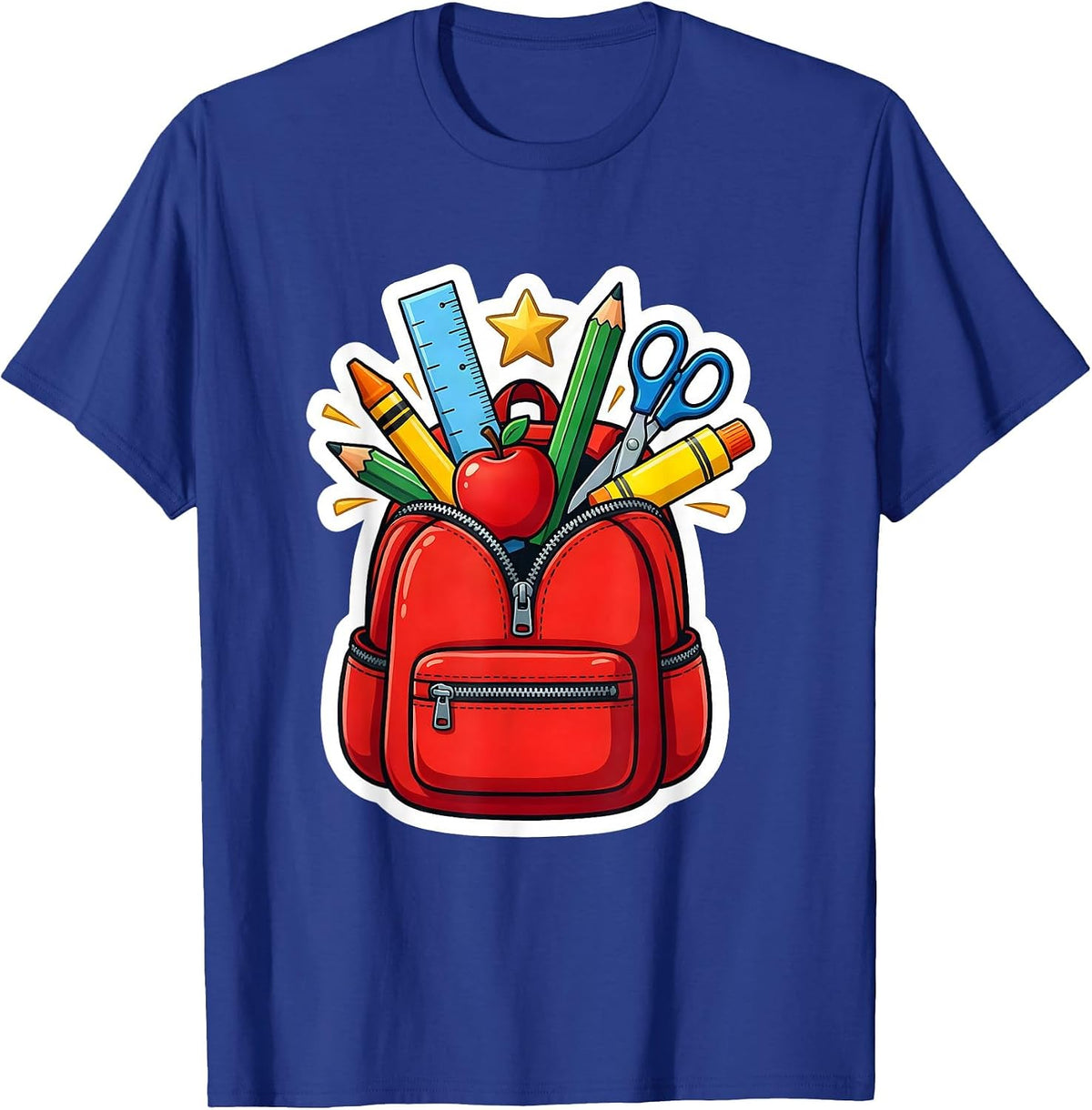 Men's First Grade Teacher Overstuffed Backpack Graphic T-Shirt - Royal Blue