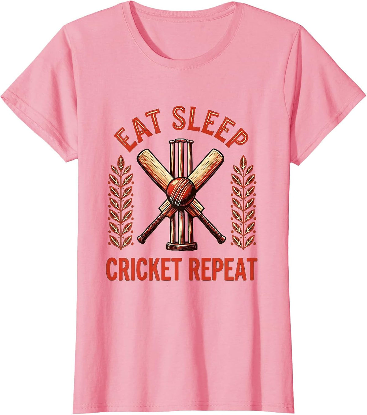 Women's Eat Sleep Cricket Repeat Cricket Life Design T-Shirt - Pink
