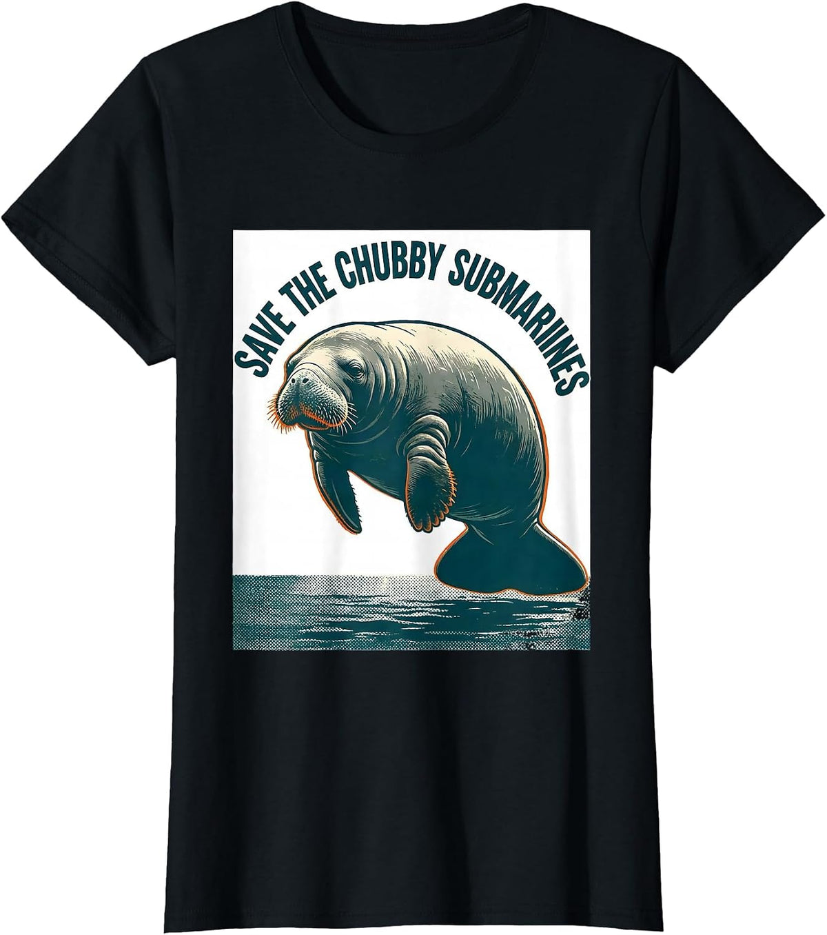 Save The Chubby Submarines Funny Manatee Sea Cow Wildlife T-Shirt - Black