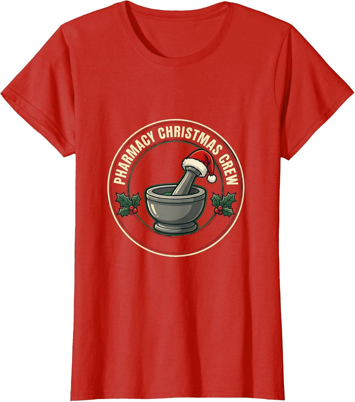 Women's Pharmacy Christmas Crew Funny Pharmacist Tech Holiday Squad T-Shirt - Red