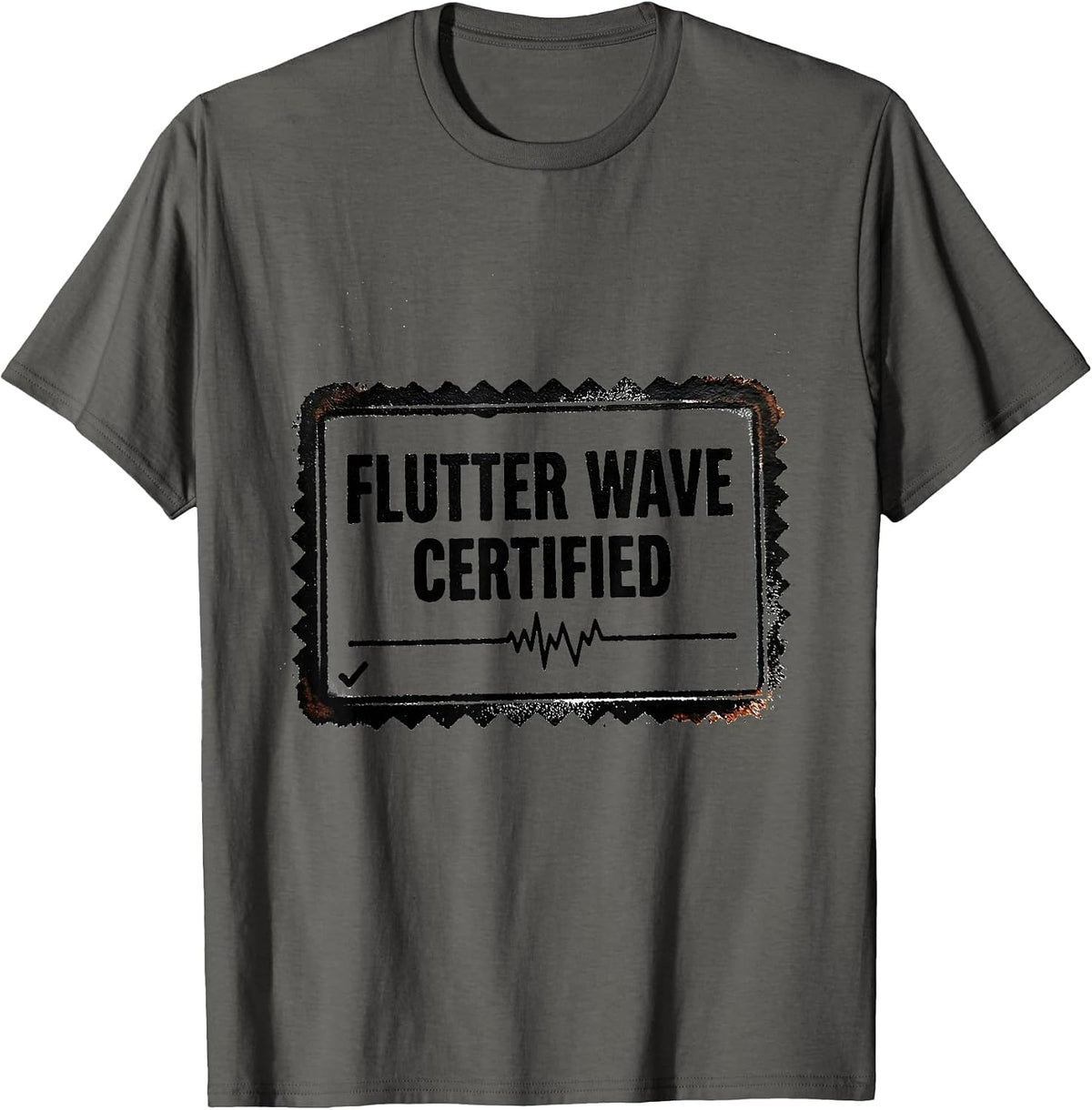 Flutter Wave Certified Rubber Stamp Cardiology Humor T-Shirt - Asphalt Grey