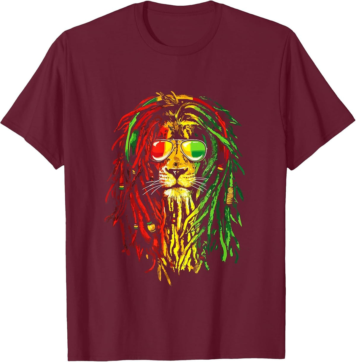 Reggae Music Lovers Tshirt, Jamaican Royal Lion t-Shirt T-Shirt - Burgundy
