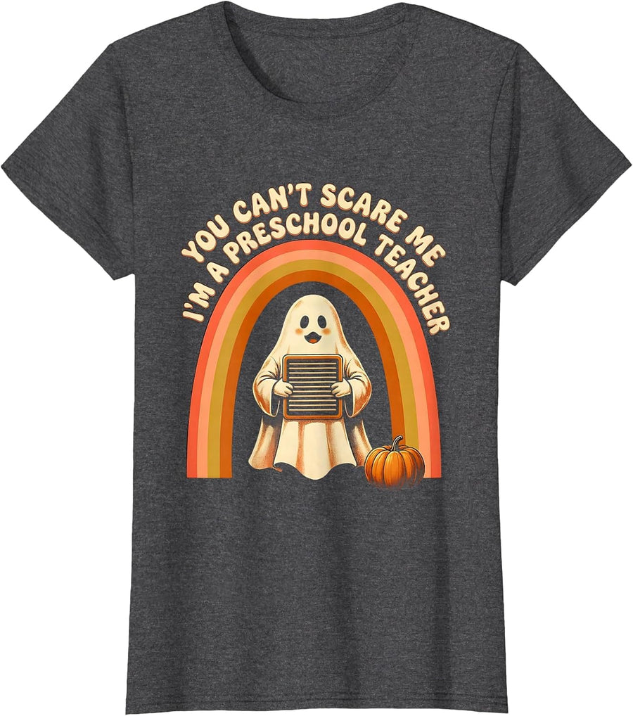 Women's You Can't Scare Me I'm A Preschool Teacher Retro T-Shirt - Dark Heather Grey