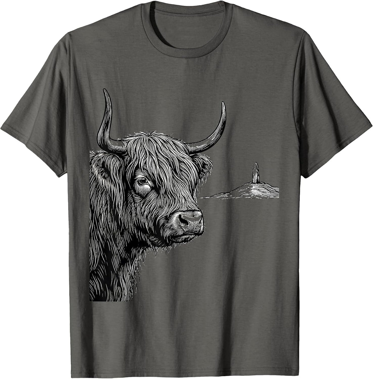 Highland Cow Farm Humor Line Art Western Animal Lover T-Shirt - Asphalt Grey