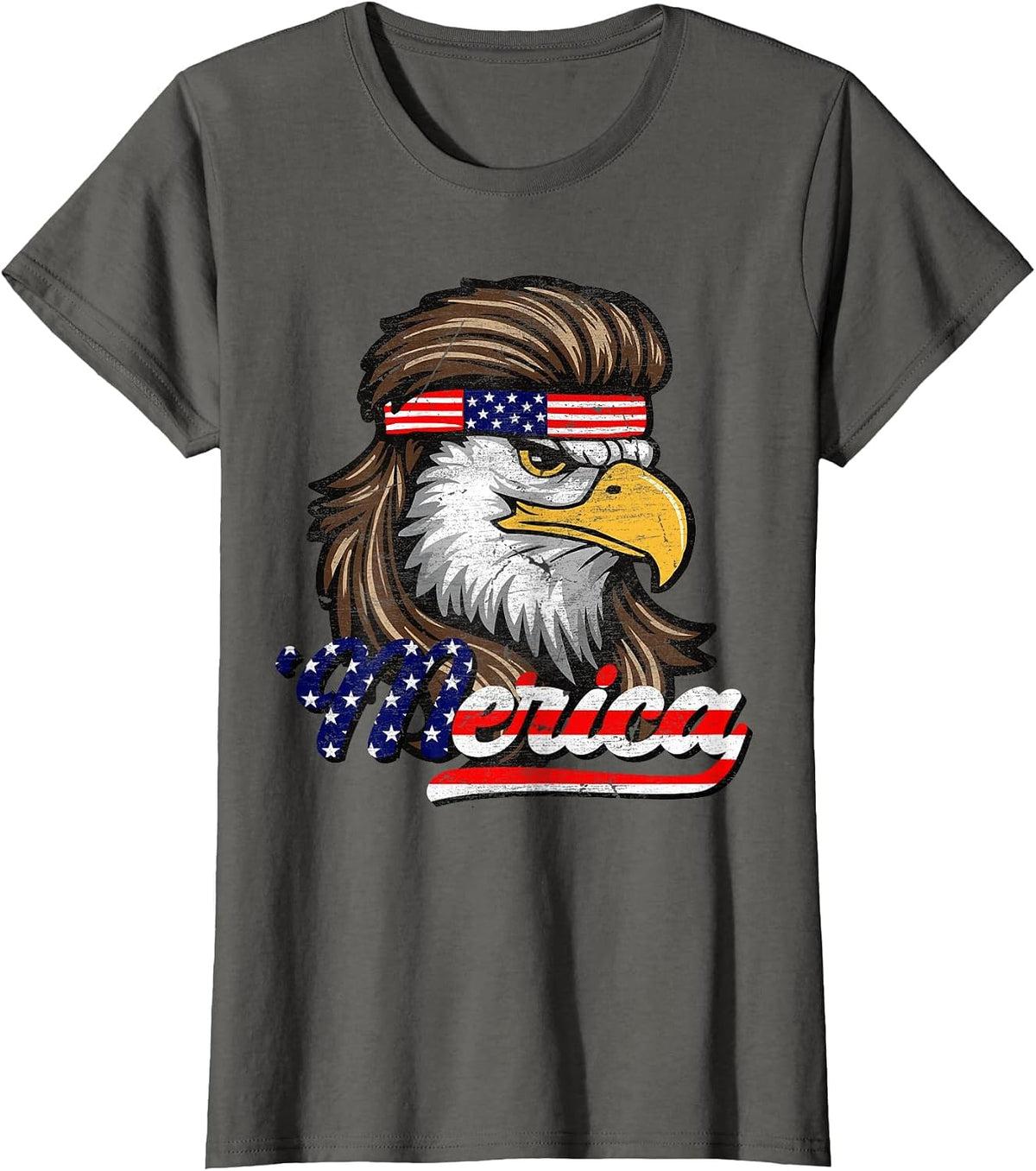 4th of July Merica USA Flag Eagle Patriotic Men Women Kids T-Shirt - Asphalt Grey