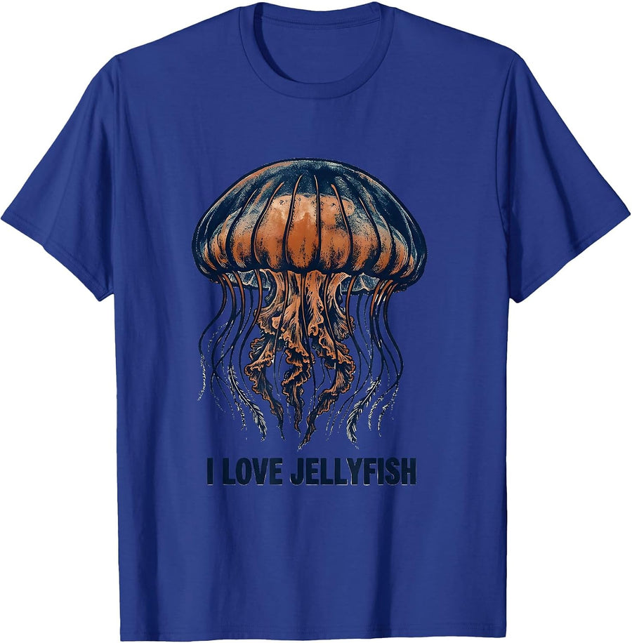 I Love Jellyfish Rubber Stamp Ocean Wildlife Animal Lover T-Shirt - Royal Blue