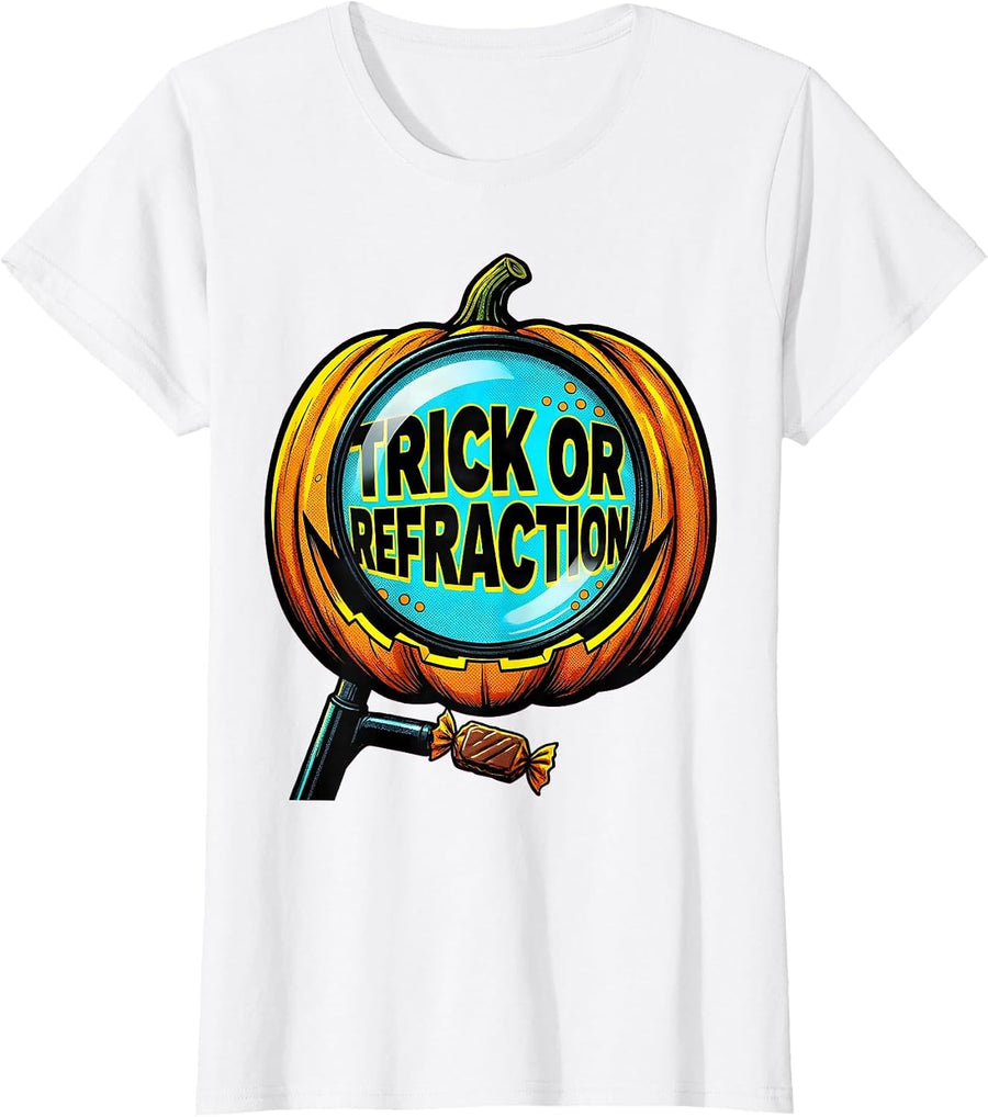Women's Trick or Refraction Pop Art Halloween Optometrist Eye Doctor T-Shirt - White