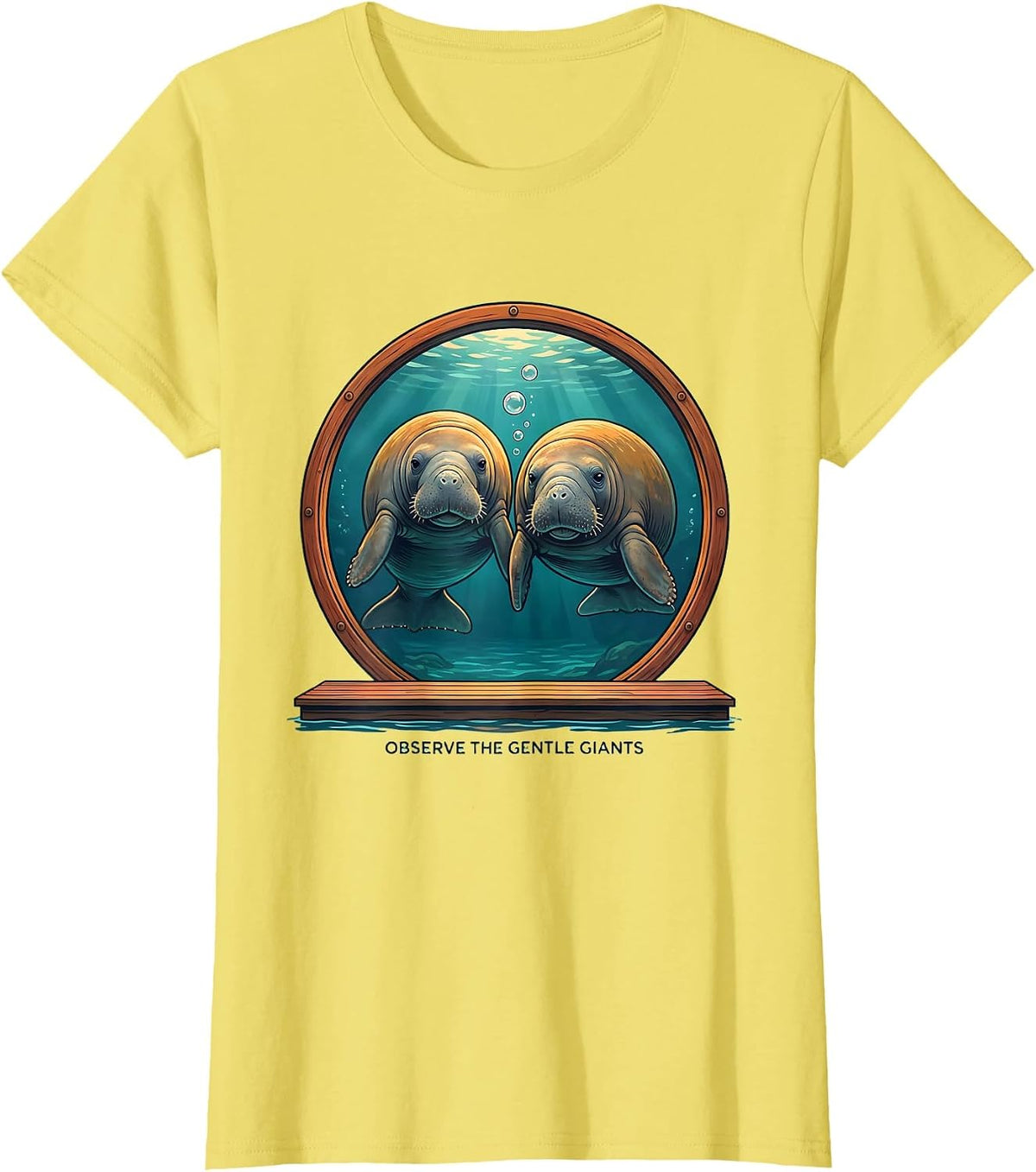 Women's Observe The Gentle Giants Funny Manatee Lover Gift T-Shirt - Lemon Yellow