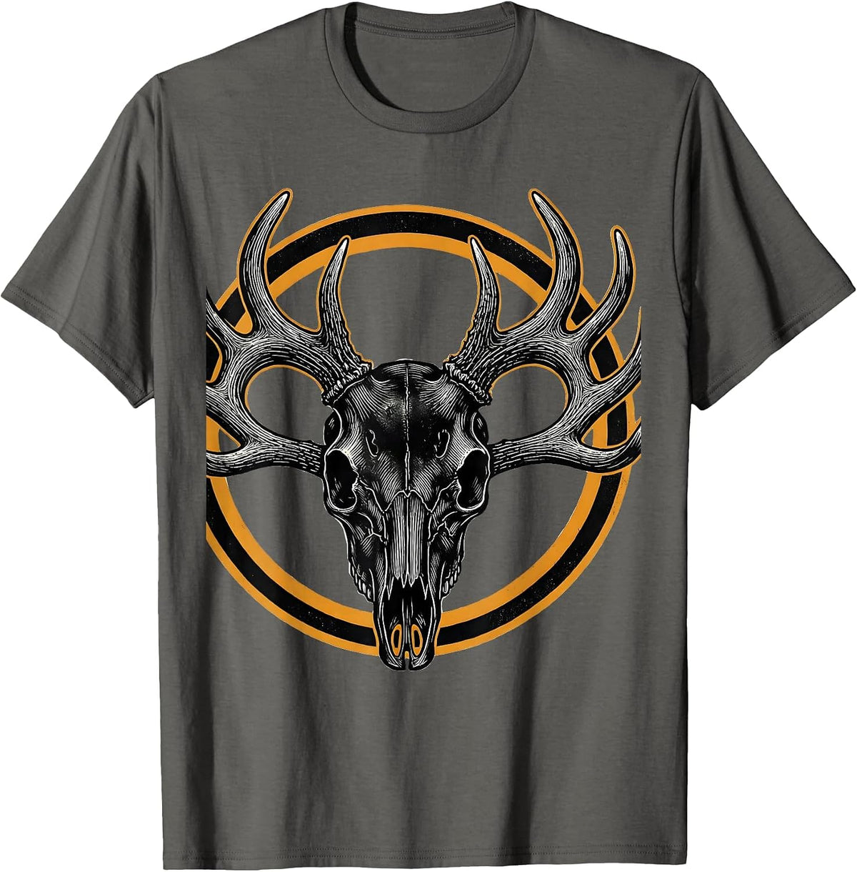 Men's Deer Skull Antler Rack Hunting Illustration T-Shirt - Asphalt Grey