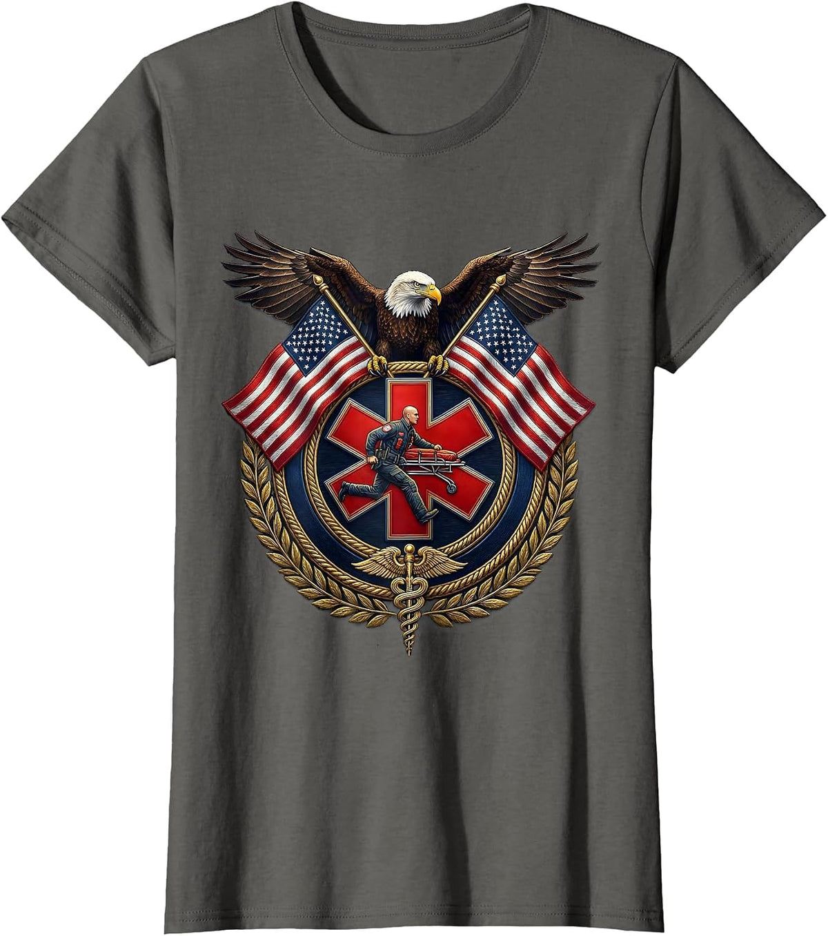 Women's EMT Paramedic Rushing Stretcher ER Doors Graphic T-Shirt - Asphalt Grey
