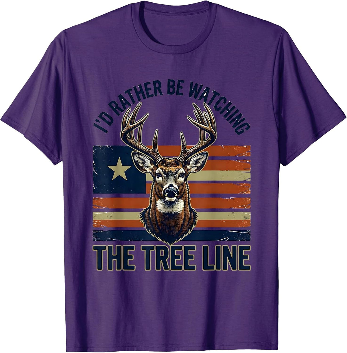 Men's I'd Rather Be Watching The Tree Line Patriotic Deer Hunter T-Shirt - Purple