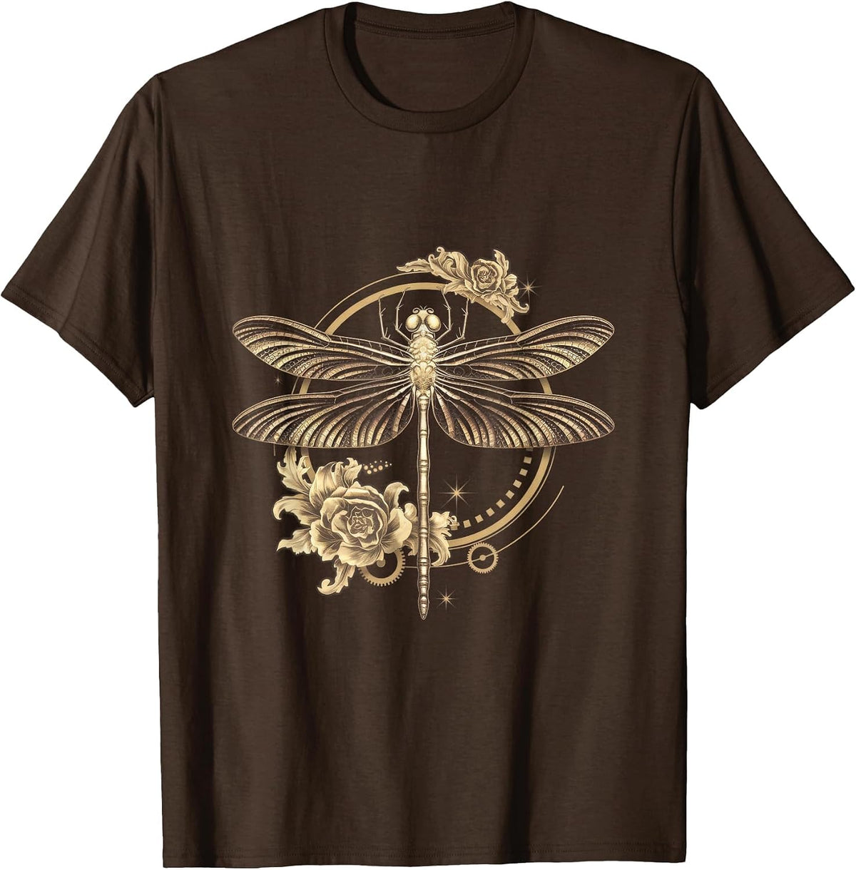 Art Nouveau Dragonfly Elegant Steampunk T-Shirt - Brown