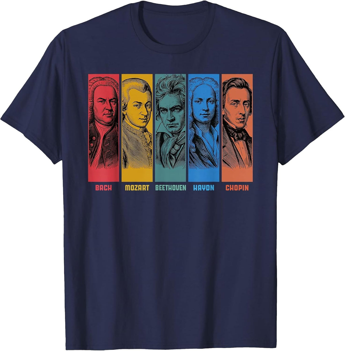 Classical Music Composers Bach Mozart Beethoven Haydn Chopin T-Shirt - Navy Blue