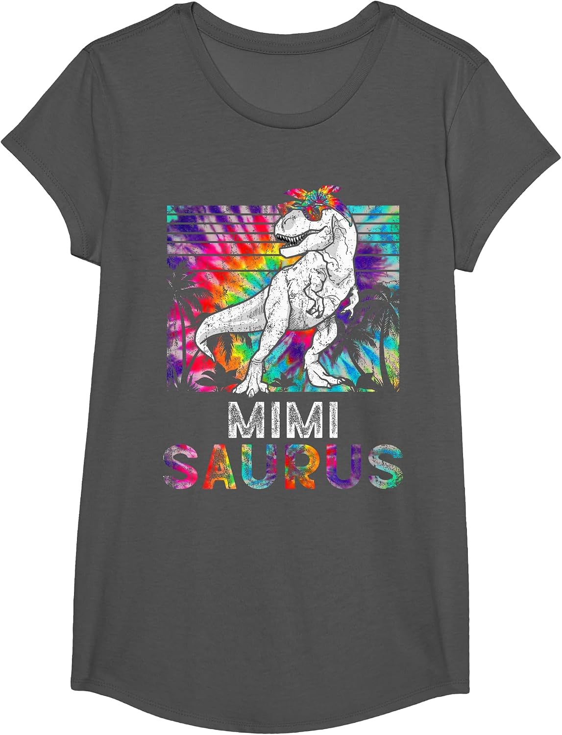 Mimisaurus Dinosaur Mimi Saurus Family Matching Tie Dye T-Shirt - Girls Asphalt Grey
