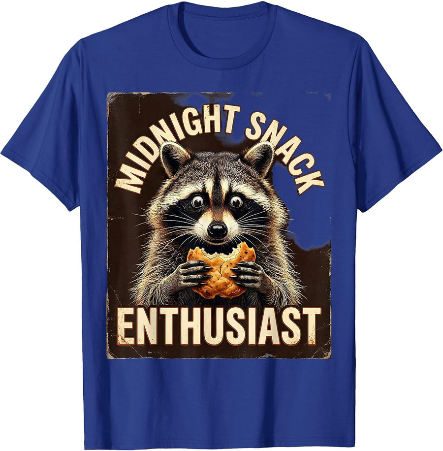 Midnight Snack Enthusiast Raccoon Design T-Shirt - Royal Blue
