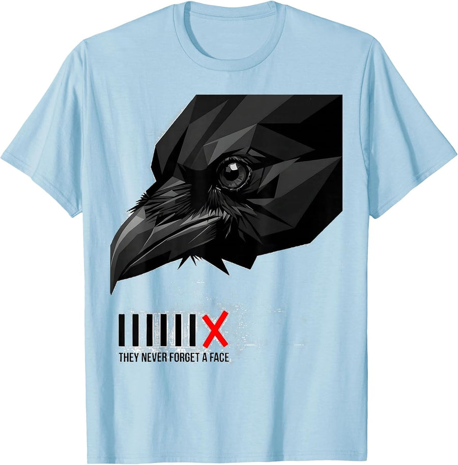 Men's They Never Forget A Face Funny Crow Meme Raven Lover Humor T-Shirt - Baby Blue