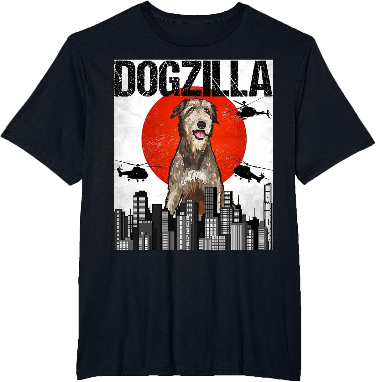 Funny Vintage Japanese Dogzilla Irish Wolfhound T-Shirt - Black
