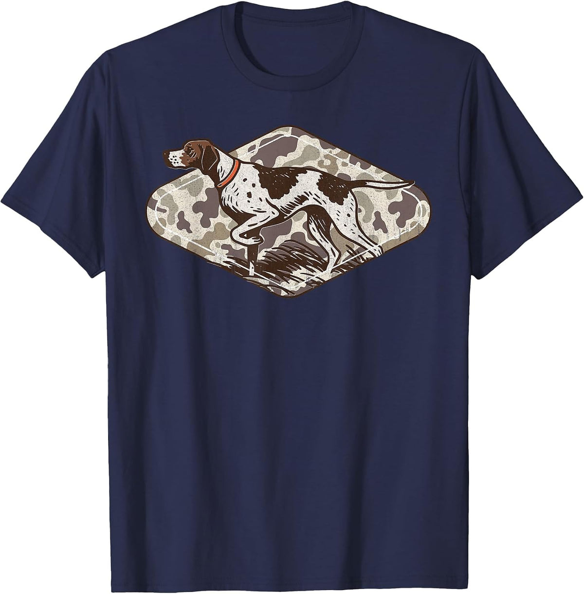 Vintage Bird Hunting Dog Pointer Fall Camo Duck Season T-Shirt - Navy Blue
