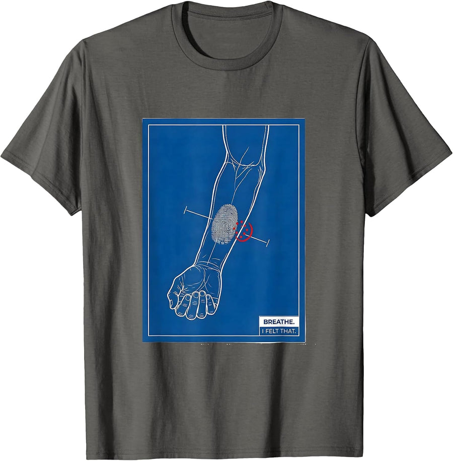 Breathe I Felt That Technical Blueprint Massage Therapist T-Shirt - Asphalt Grey