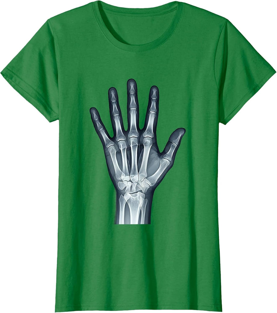 Women's Human Hand X-Ray Spread Open Radiology Design T-Shirt - Kelly Green