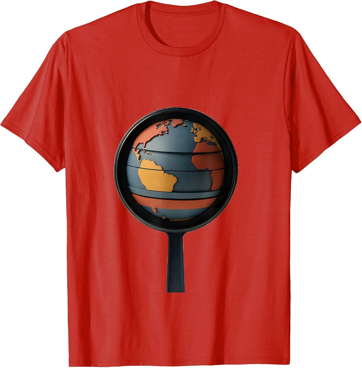 Men's Globe Lens Geography Enthusiast World Flags Map T-Shirt - Red