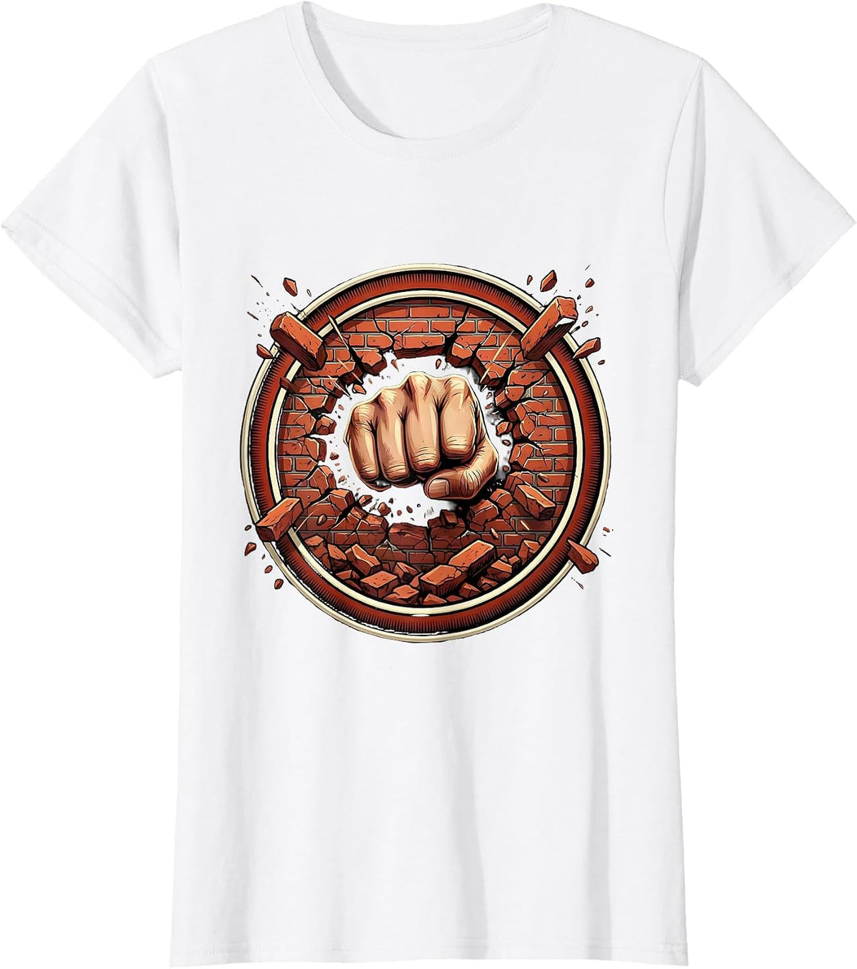 Women's Fist Through Brick Wall Breakthrough Graphic T-Shirt - White