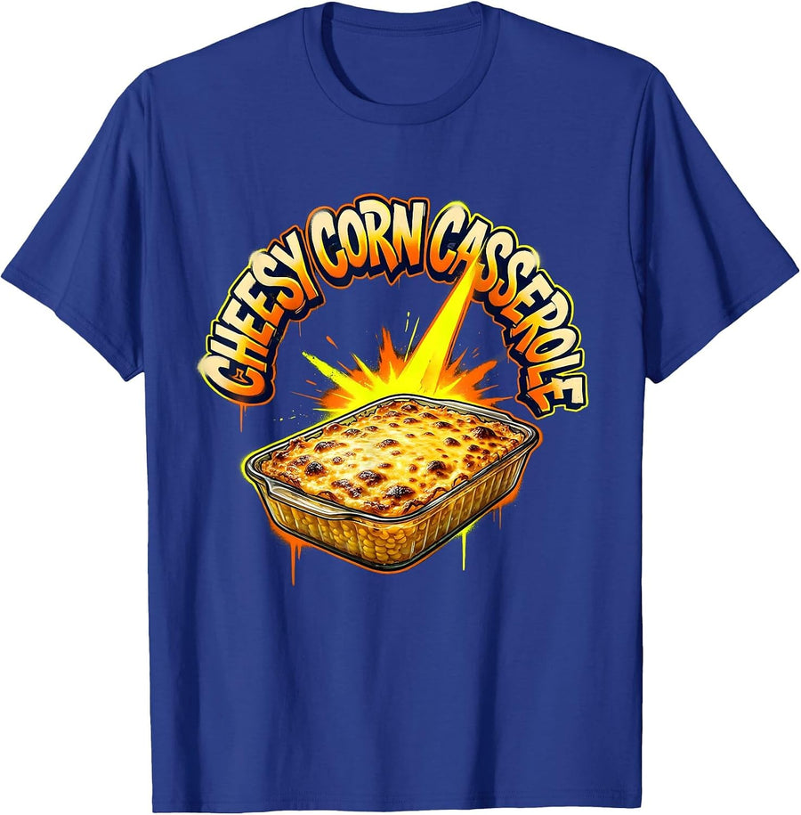 Cheesy Corn Casserole Graffiti Thanksgiving Food Bootleg T-Shirt - Royal Blue