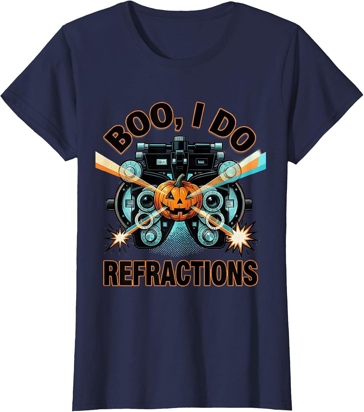 Women's Boo I Do Refractions Pop Art Optometrist Halloween Eye T-Shirt - Navy Blue