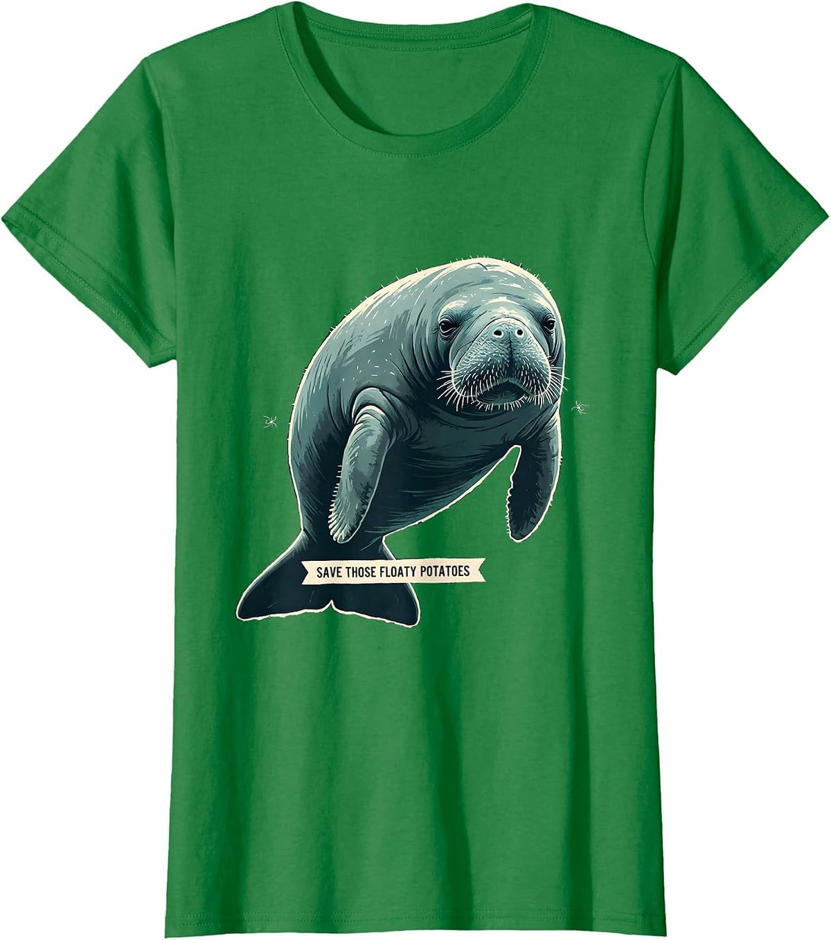 Women's Save Those Floaty Potatoes Funny Manatee Sea Animal Lover T-Shirt - Kelly Green