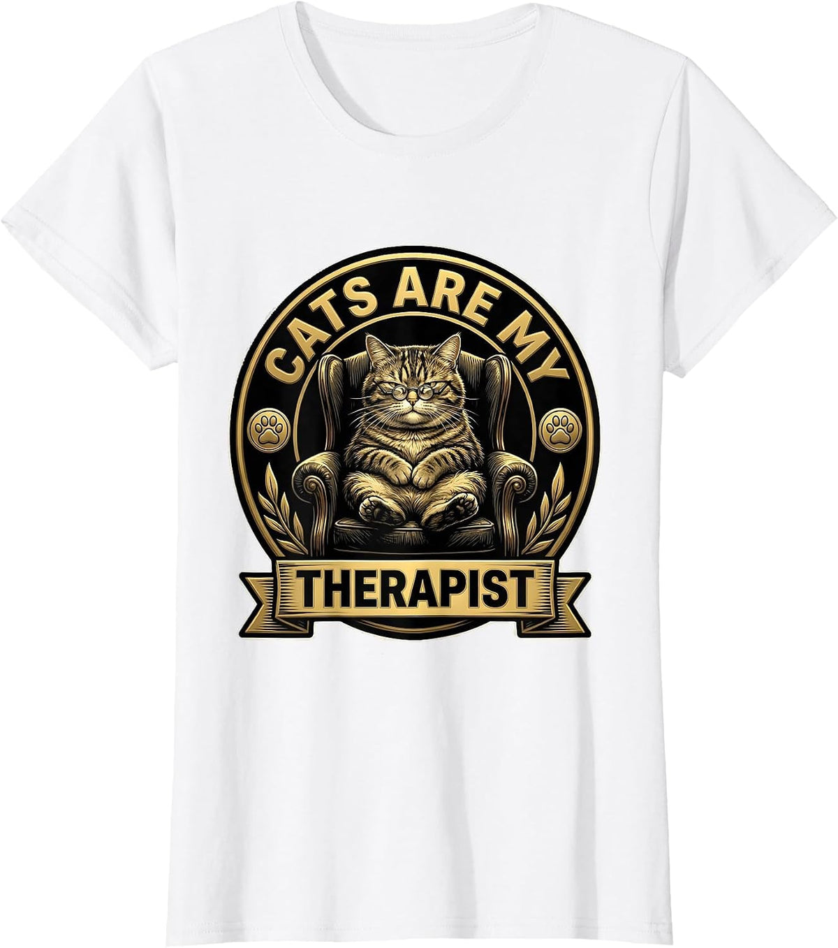 Cats Are My Therapist Funny Cat Lover Design T-Shirt - White
