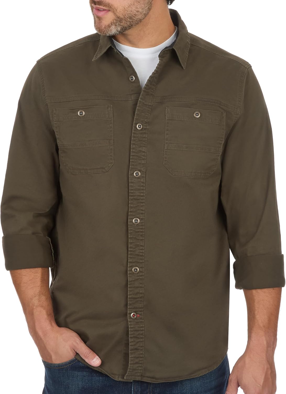 Coleman Men's Stretch Twill Workwear Long Sleeve Button-Down Shirt with Metal Buttons - Forest Night